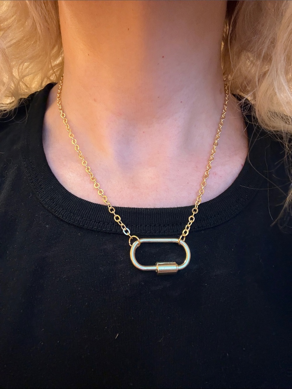 Hand-Crafted Gold Chain Necklace with Oval Carabiner Pendant